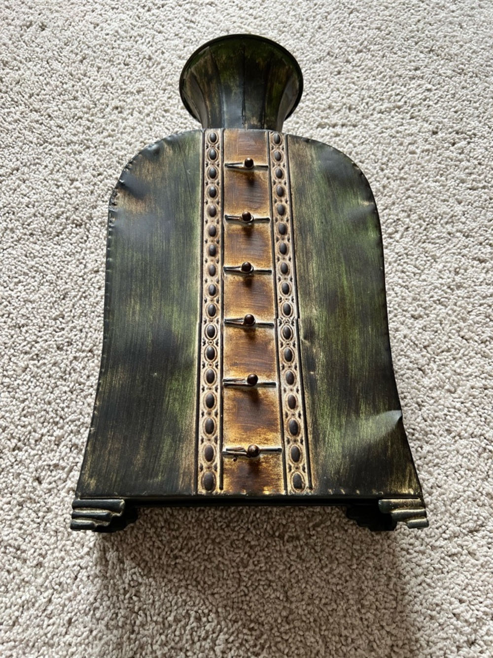 Decorative Metal Floor Vase in Distressed Green and Gold